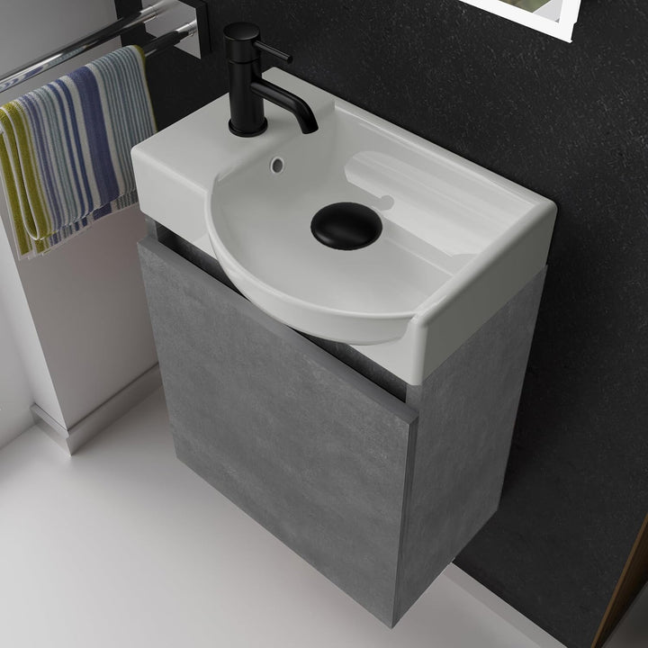 Alpenberger Lugano-450 Badmöbel Set, Waschbecken + Unterschrank, Cement, für Badezimmer und Gäste-WC