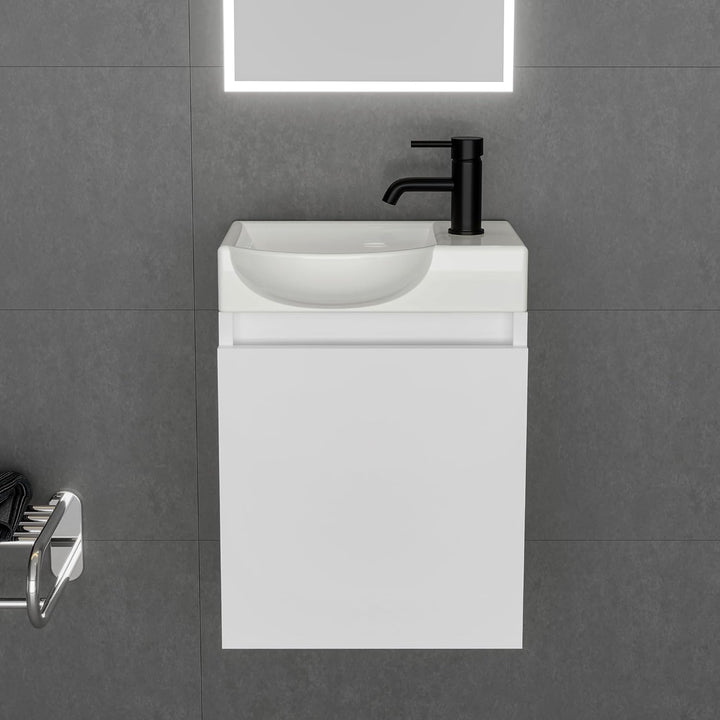 Alpenberger Keramik Waschbecken Lugano-450-Links + Unterschrank Lugano-450-Links-Weiss + Spiegel Viva 45