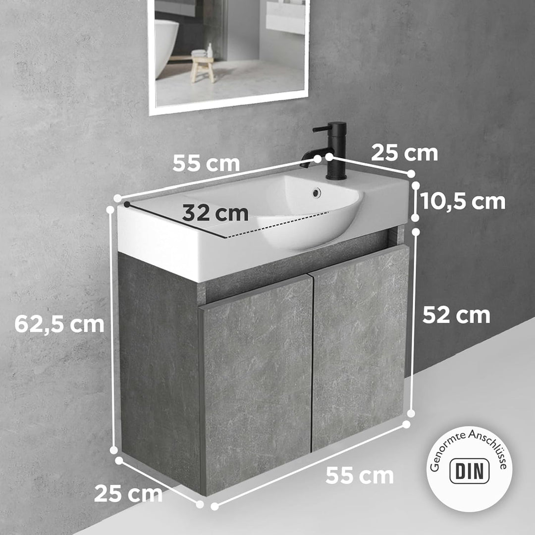 Alpenberger Lugano-550 Badmöbel Set Grau mit Soft-Close Unterschrank