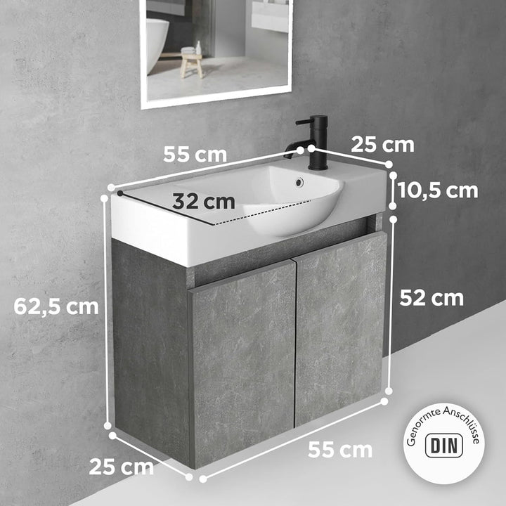 Alpenberger Lugano-550 Badmöbel Set Grau mit Soft-Close Unterschrank