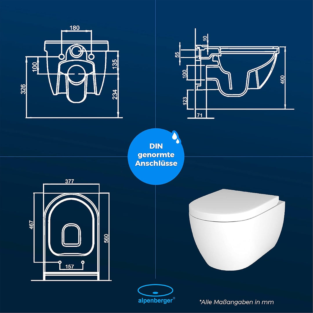 Alpenberger Wand-WC spülrandlos mit Bidet-Funktion & Soft-Close Sitz – Dusch-WC für Geberit & gängige Vorwandelemente