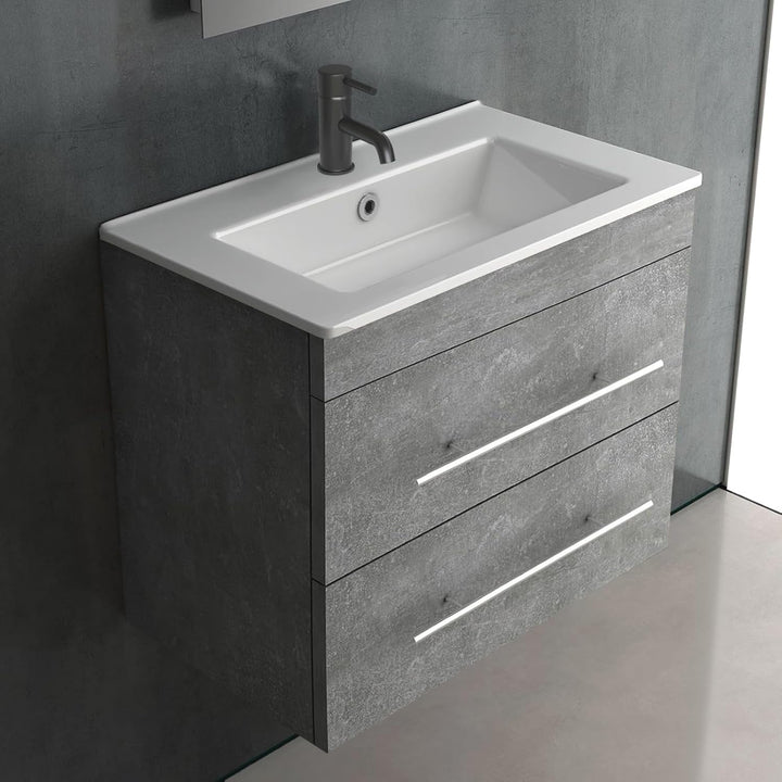 Alpenberger Mini 600 Badmöbel Set Grau: Waschbecken mit Lotuseffekt