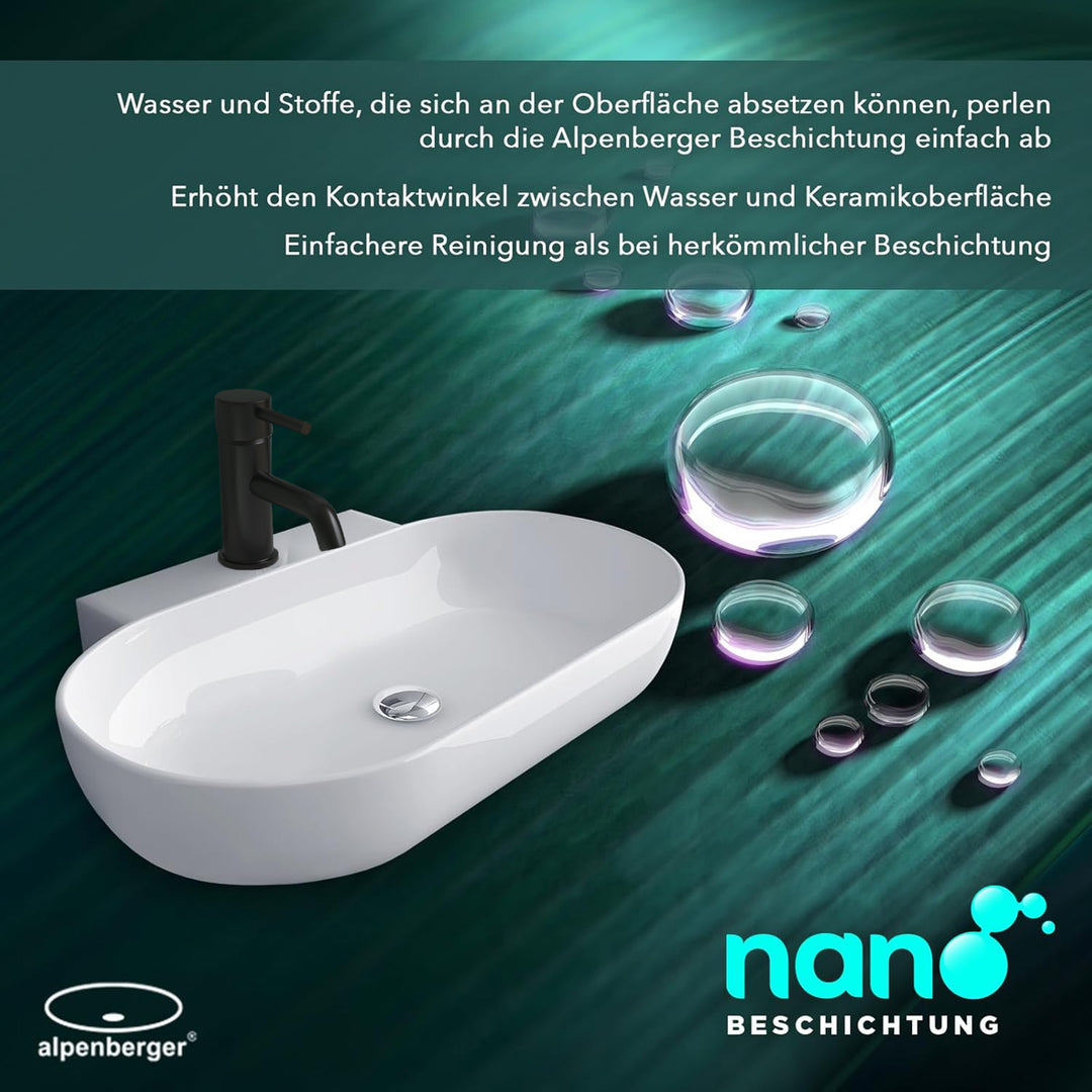 Alpenberger 546 Handwaschbecken, aus Keramik, mit Nanobeschichtung, Hänge- oder Aufsatzwaschbecken