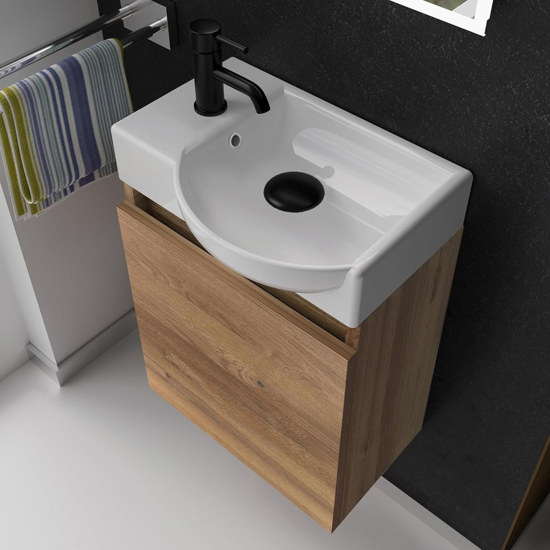 Alpenberger Lugano 450 Badmöbel Set: Bamboo Badschrank & Waschbecken
