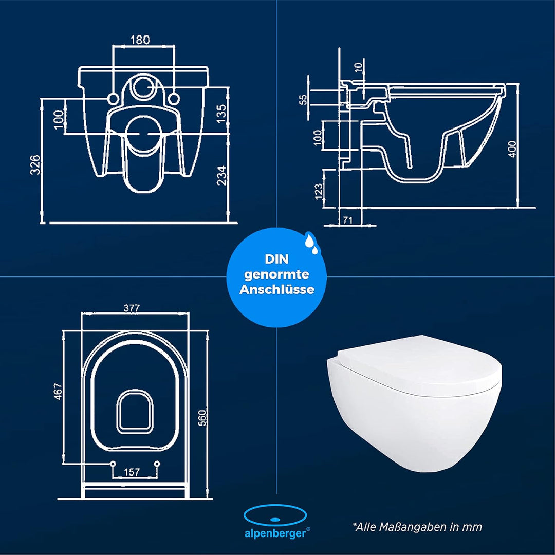 Alpenberger Diamond WC Set: 7201 Hänge WC & 7200 Bidet Spülrandlos