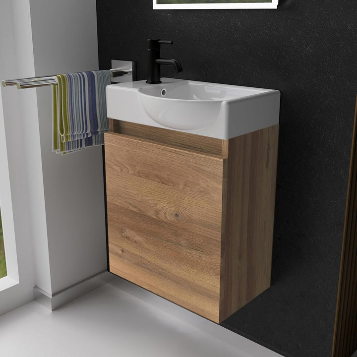 Alpenberger Lugano 450 Badmöbel Set: Bamboo Badschrank & Waschbecken