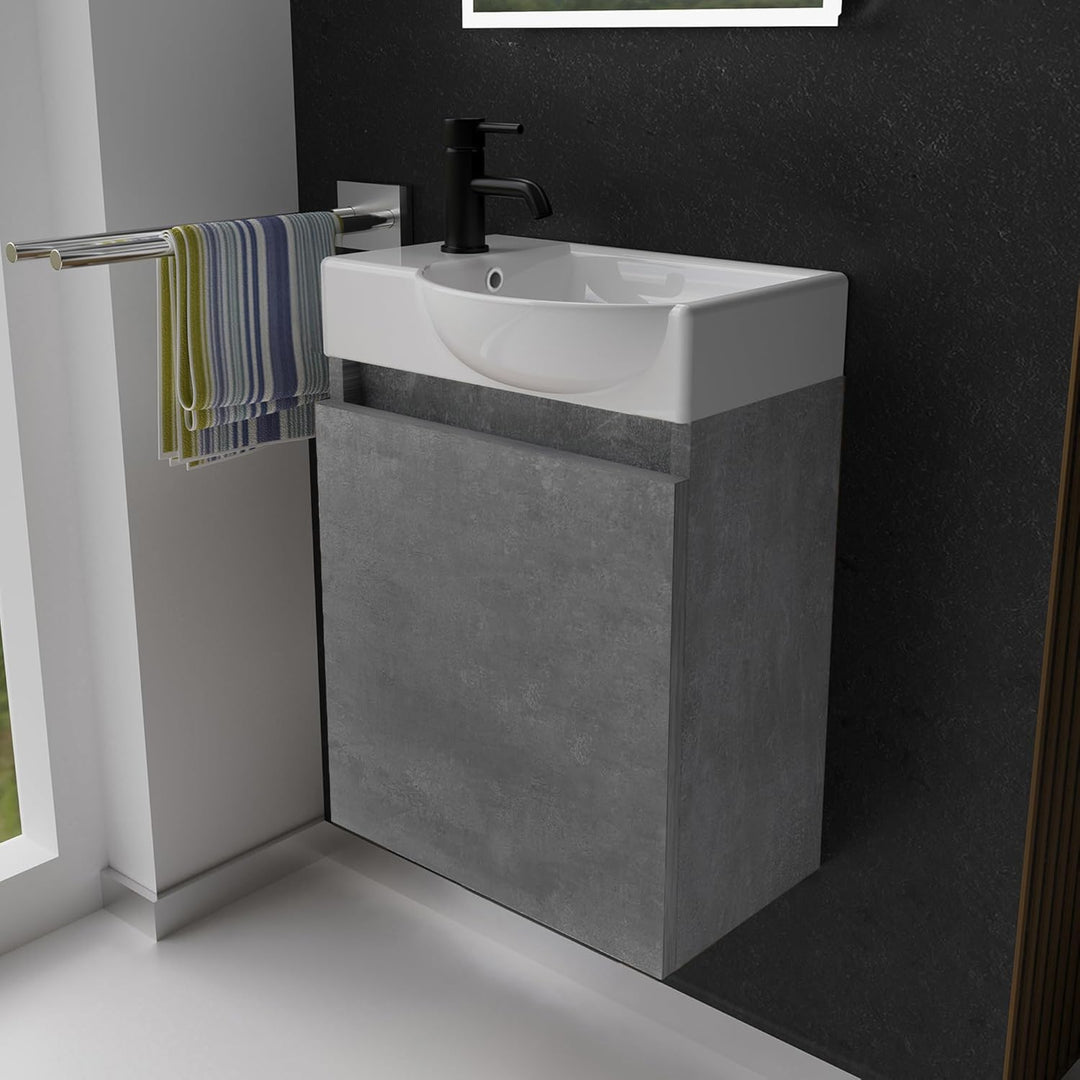 Alpenberger Lugano-450 Badmöbel Set, Waschbecken + Unterschrank, Cement, für Badezimmer und Gäste-WC