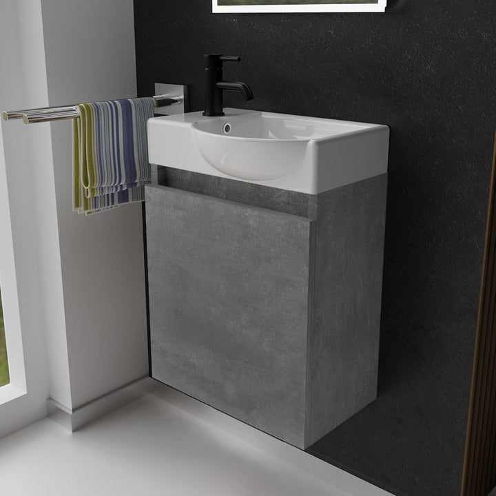 Alpenberger Lugano-450 Badmöbel Set, Waschbecken + Unterschrank, Cement, für Badezimmer und Gäste-WC