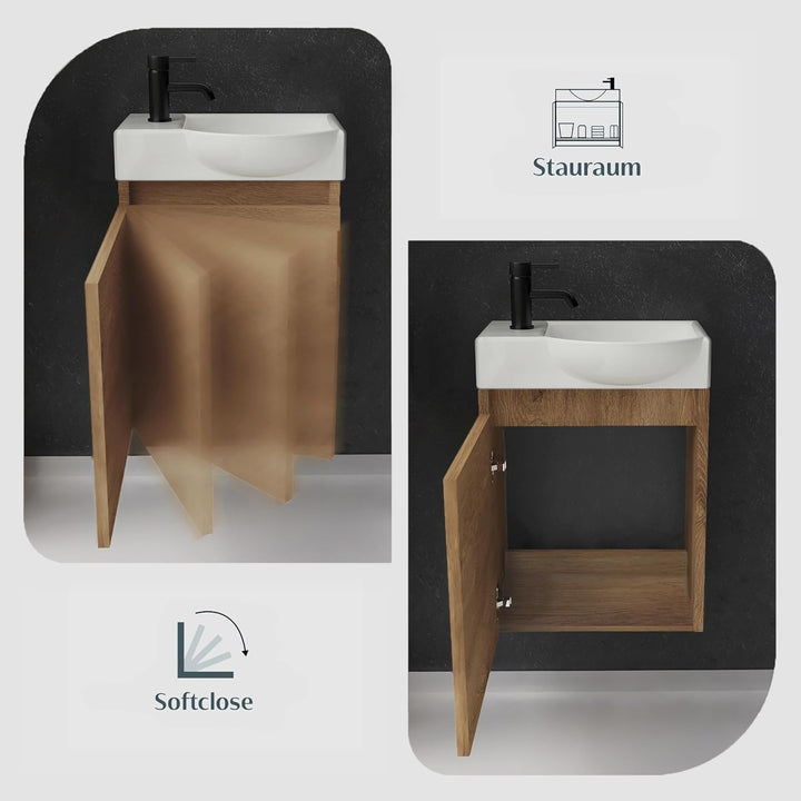 Alpenberger Lugano 450 Badmöbel Set: Bamboo Badschrank & Waschbecken