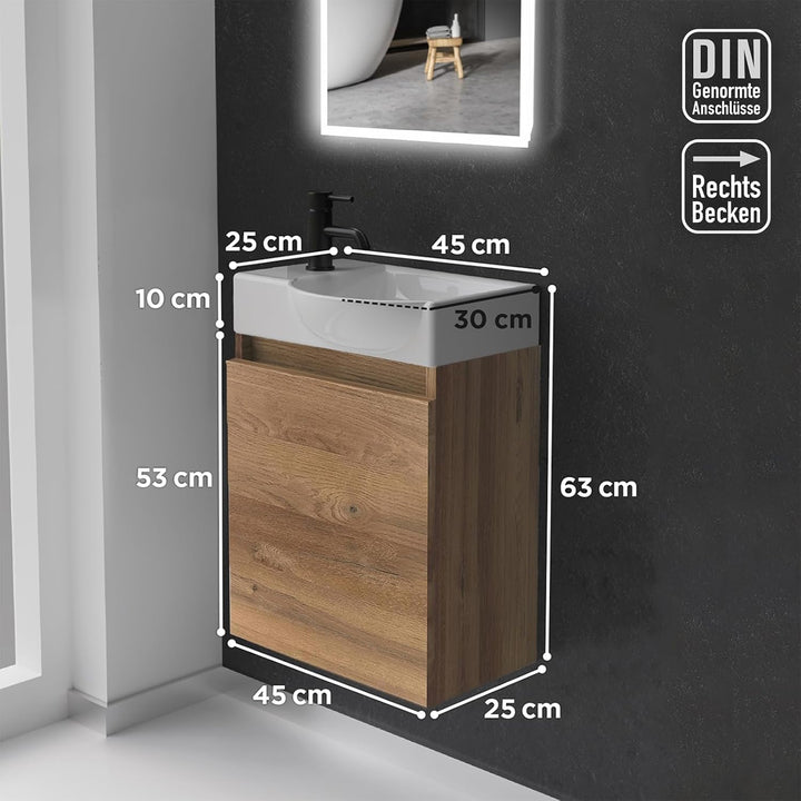 Alpenberger Lugano 450 Badmöbel Set: Bamboo Badschrank & Waschbecken