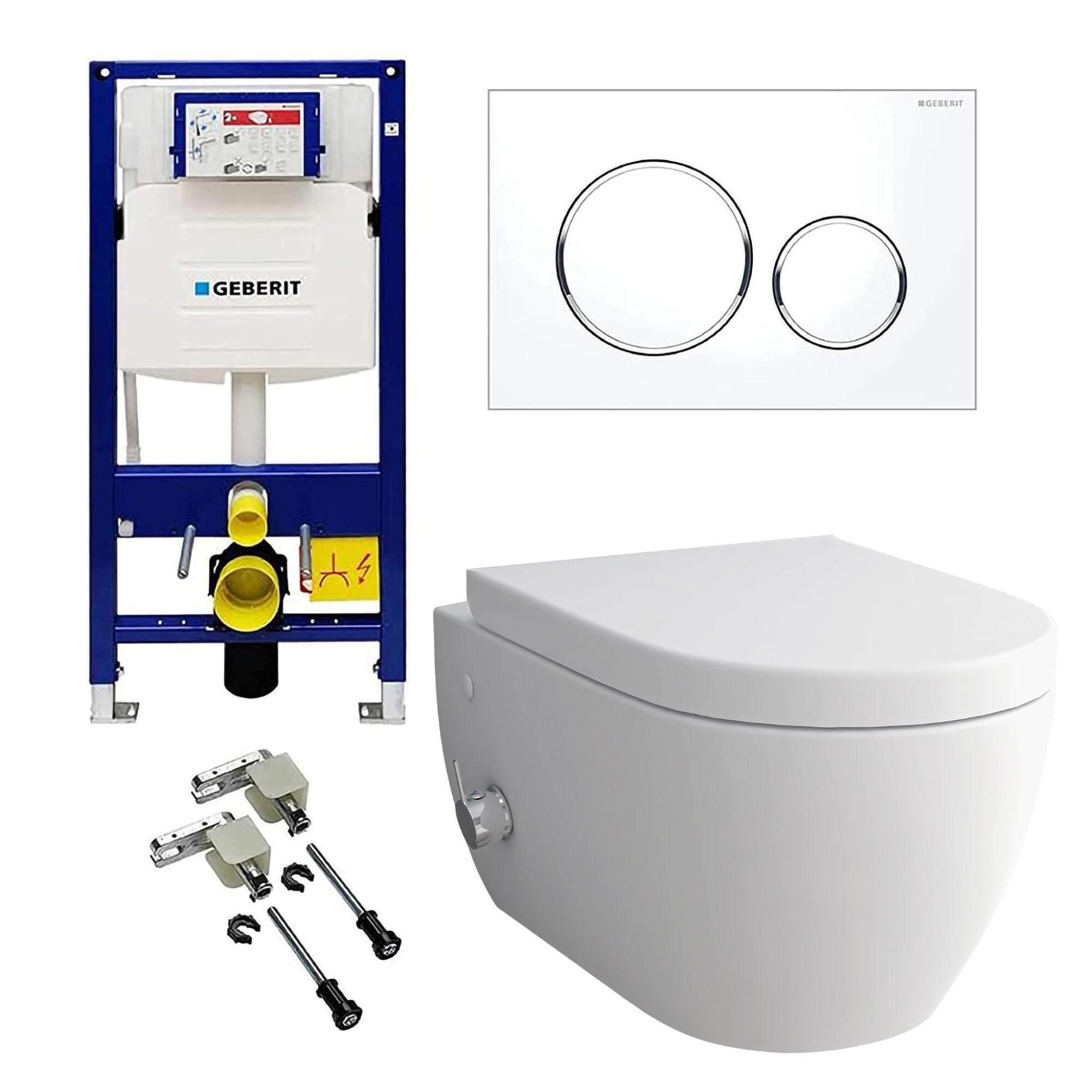 Alpenberger Wand-WC Set spülrandlos mit Bidet-Funktion & Einhebelmischer – Geberit UP320 inkl. Sigma 20 Platte