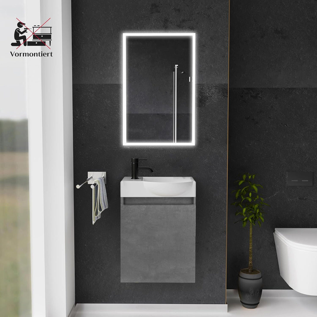 Alpenberger Lugano-450 Badmöbel Set, Waschbecken + Unterschrank, Cement, für Badezimmer und Gäste-WC