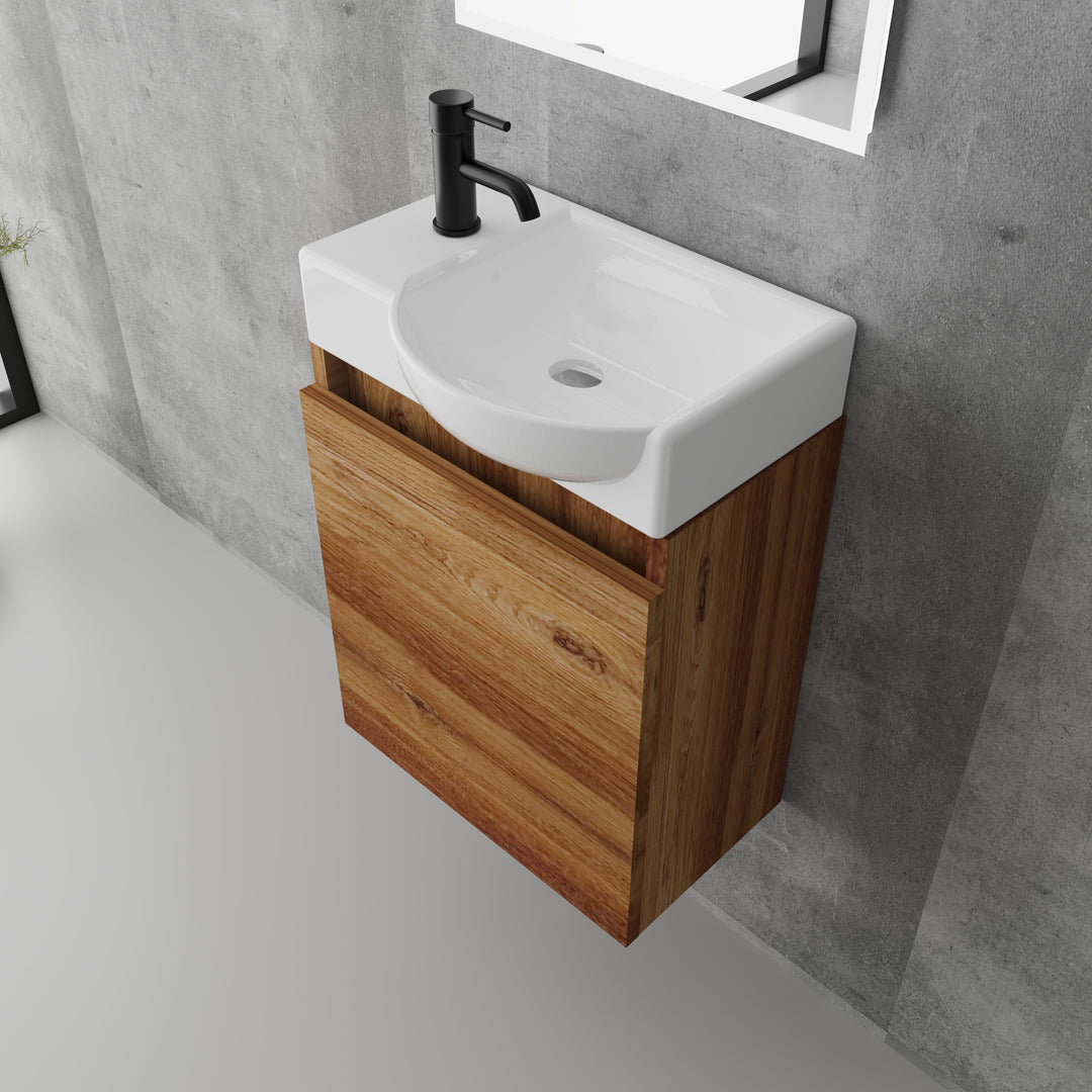 Alpenberger Lugano 450 Badmöbel Set Bamboo mit Softclose & LED Spiegel