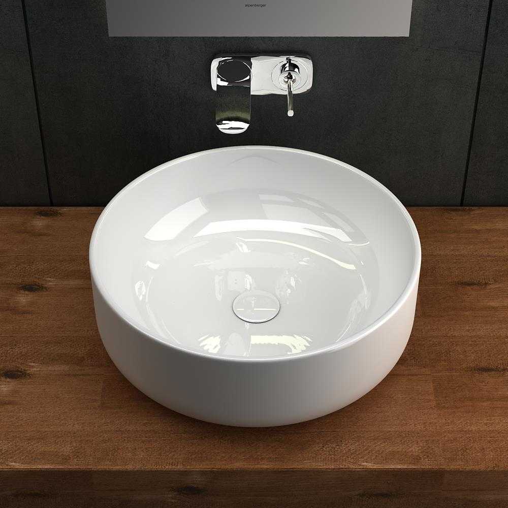 Alpenberger 4016 Aufsatz-Handwaschbecken, aus Keramik, mit Nanobeschichtung, für Badezimmer & Gäste-WC