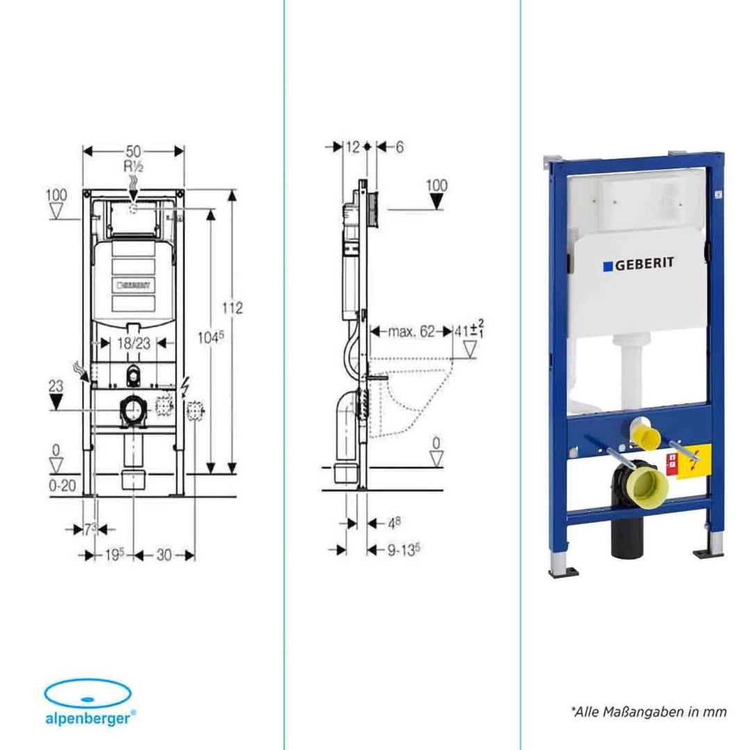 Alpenberger Wand-WC Komplettset spülrandlos mit Bidet-Funktion & Geberit Duofix UP320 Vorwandelement inkl. Soft-Close Sitz