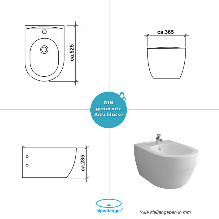 Alpenberger Diamond 7200 Hänge-Bidet Keramikschüssel mit Hahnloch