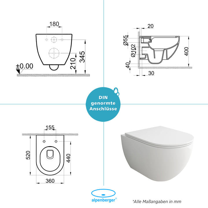 Alpenberger Cera 440-6200 Hänge-WC mit Cera-Slim SoftClose WC-Sitz