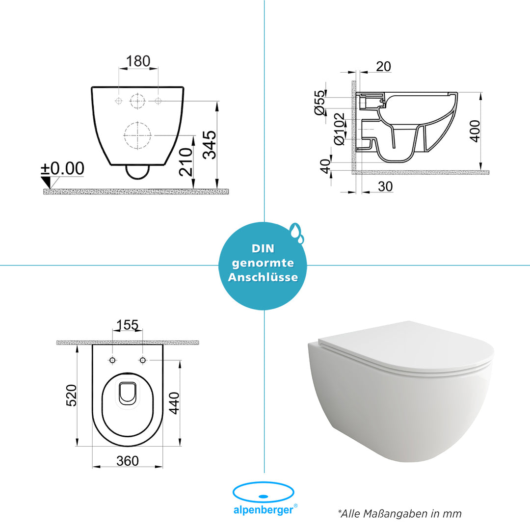 Alpenberger Cera 6201 Hänge Dusch-WC mit SLIM-WC-Sitz Spülrandlos