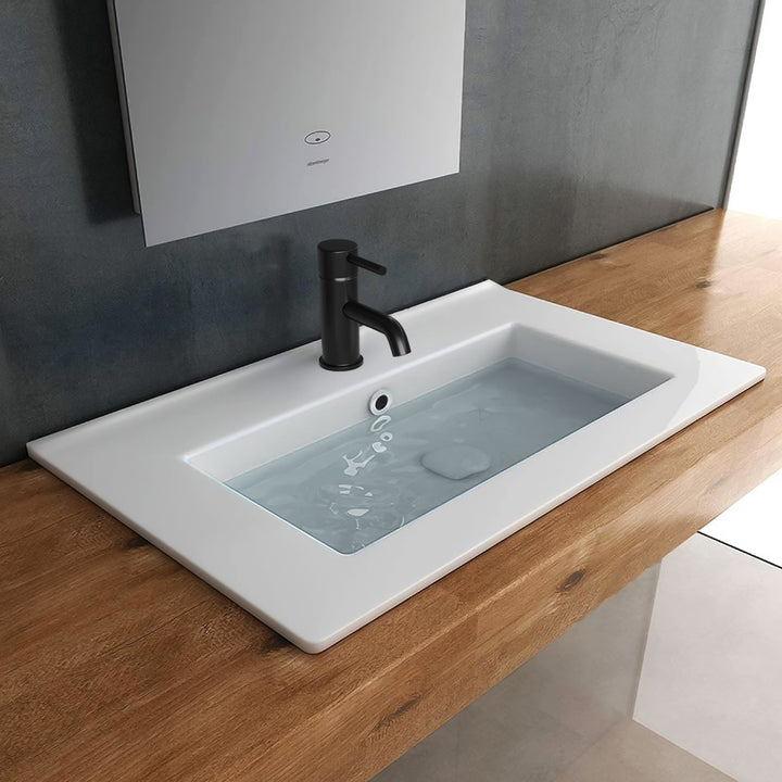 Alpenberger Mini-600 Aufsatz Waschbecken mit Nano, Hahnloch & Überlauf