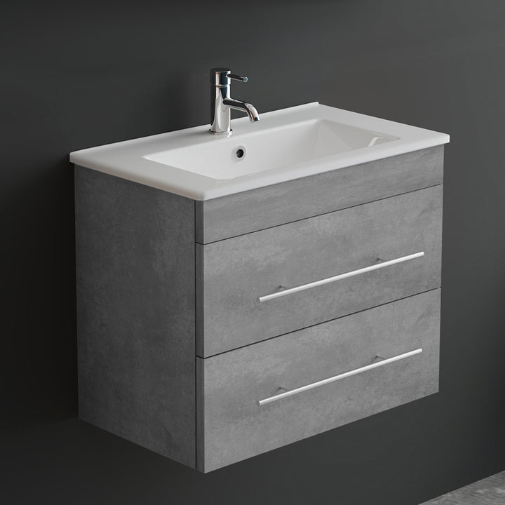 Alpenberger Keramik Waschbecken Mini 600/700/800 + Unterschrank Mini 600/700/800 | Weiß, Bamboo, Cement