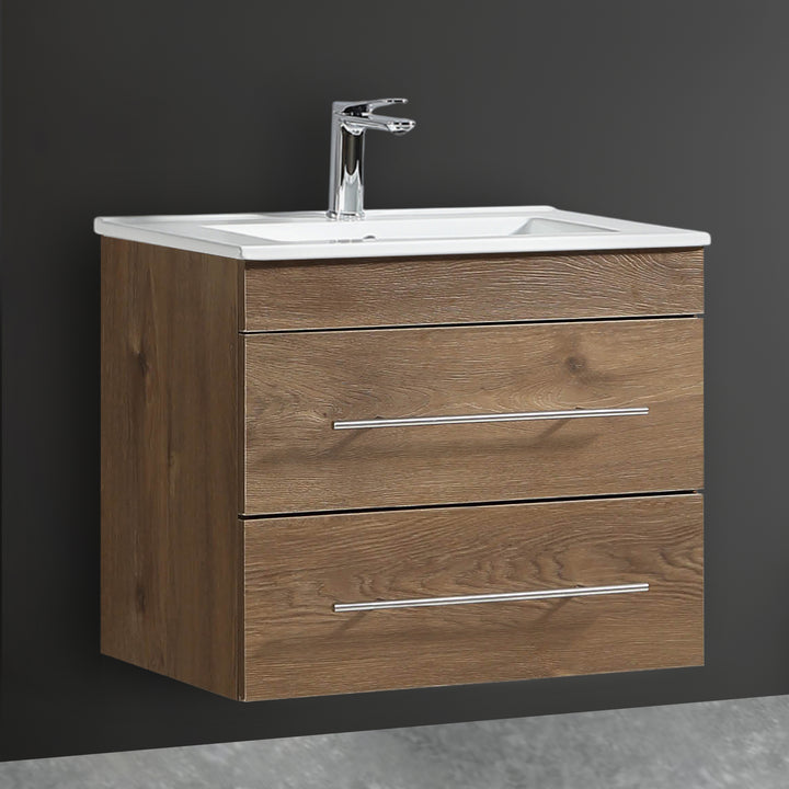 Alpenberger Mini 600 Badmöbel Set Eiche: Waschbecken mit Lotuseffekt