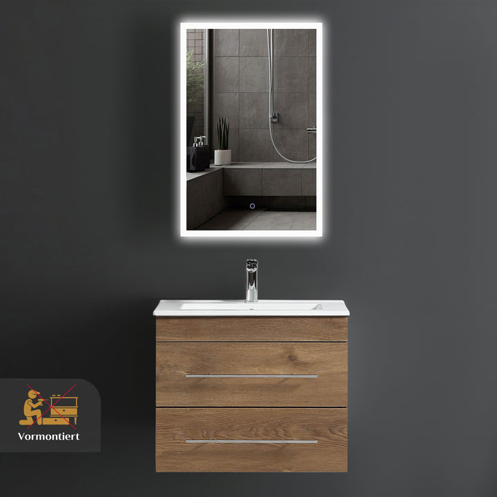 Alpenberger Mini 600 Badmöbel Set Eiche: Waschbecken mit Lotuseffekt