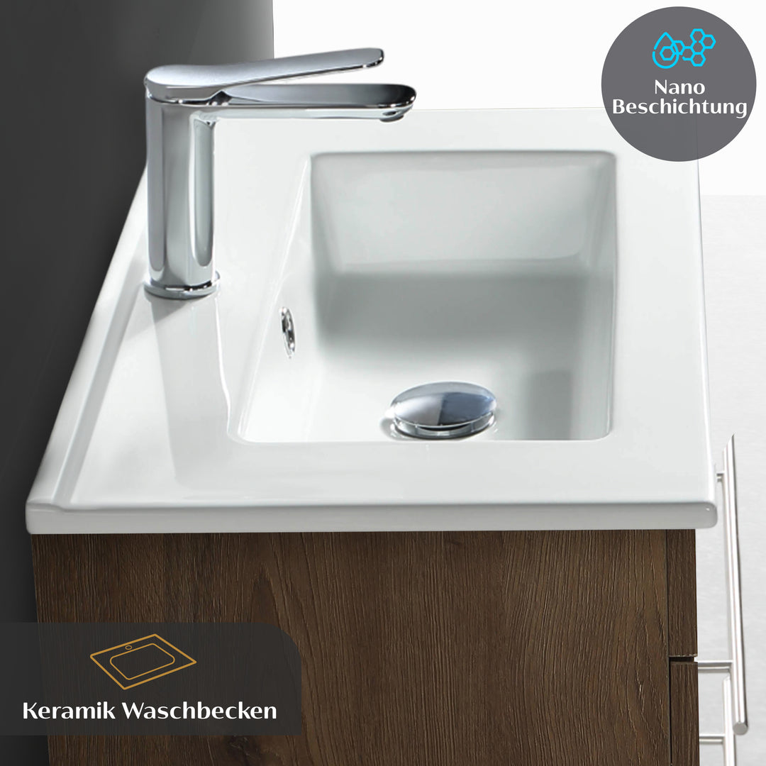 Alpenberger Mini 600 Badmöbel Set Eiche: Waschbecken mit Lotuseffekt