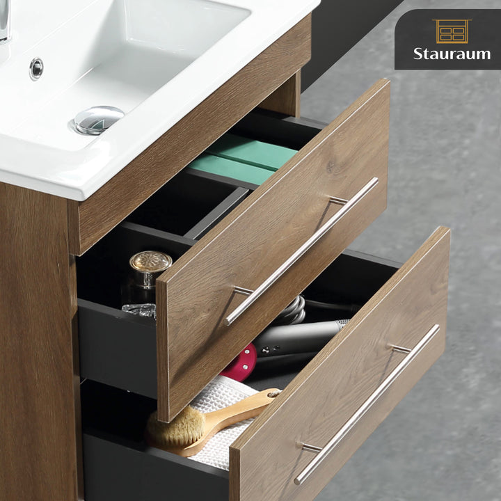 Alpenberger Mini 600 Badmöbel Set Eiche: Waschbecken mit Lotuseffekt