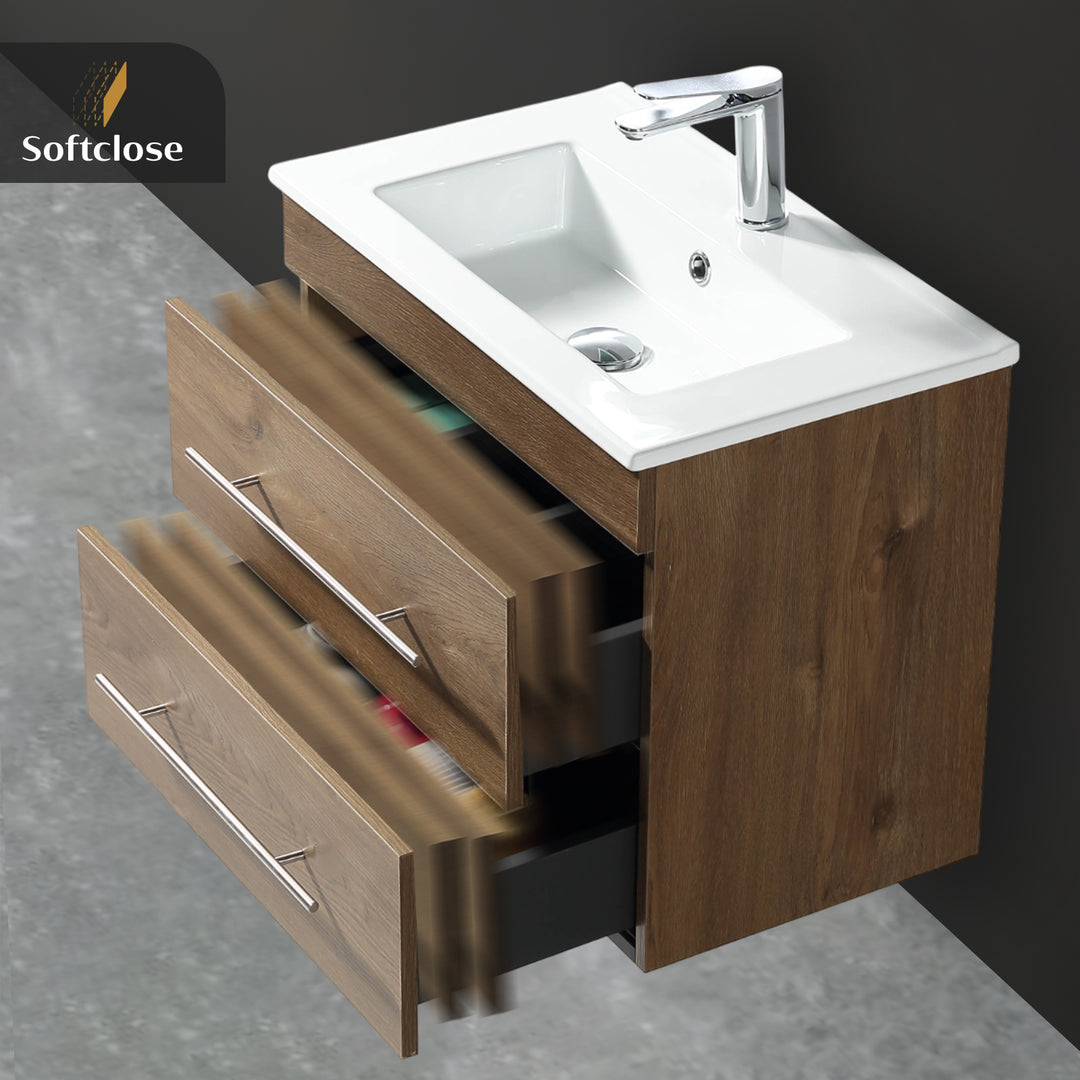 Alpenberger Mini 600 Badmöbel Set Eiche: Waschbecken mit Lotuseffekt