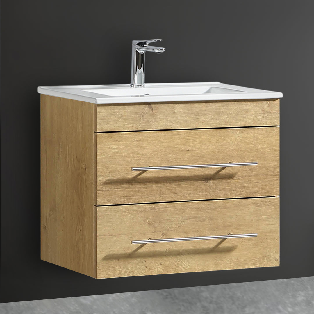 Alpenberger Mini 600 Badmöbel Set Eiche Natur: Waschbecken mit Lotuseffekt