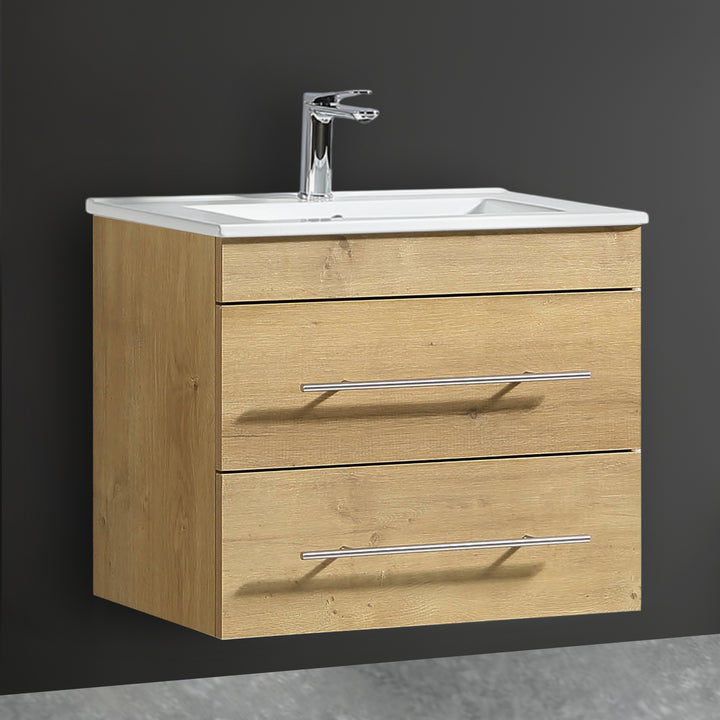 Alpenberger Mini 600 Badmöbel Set Eiche Natur: Waschbecken mit Lotuseffekt