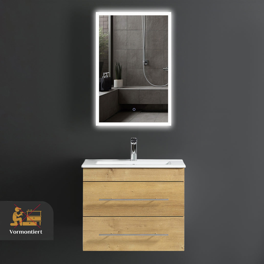 Alpenberger Mini 600 Badmöbel Set Eiche Natur: Waschbecken mit Lotuseffekt