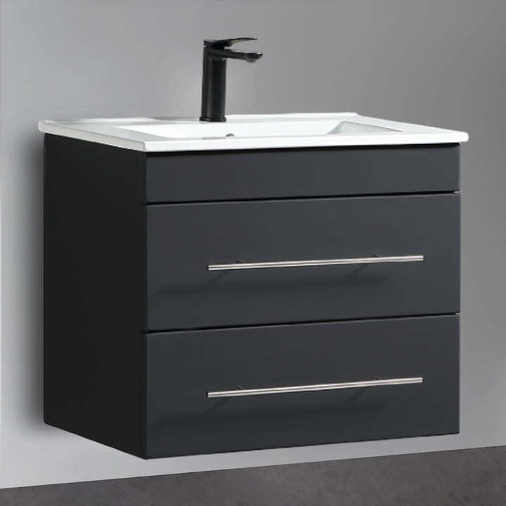 Alpenberger Mini 600 Badmöbel Set Schwarz Matt: Waschbecken mit Lotuseffekt