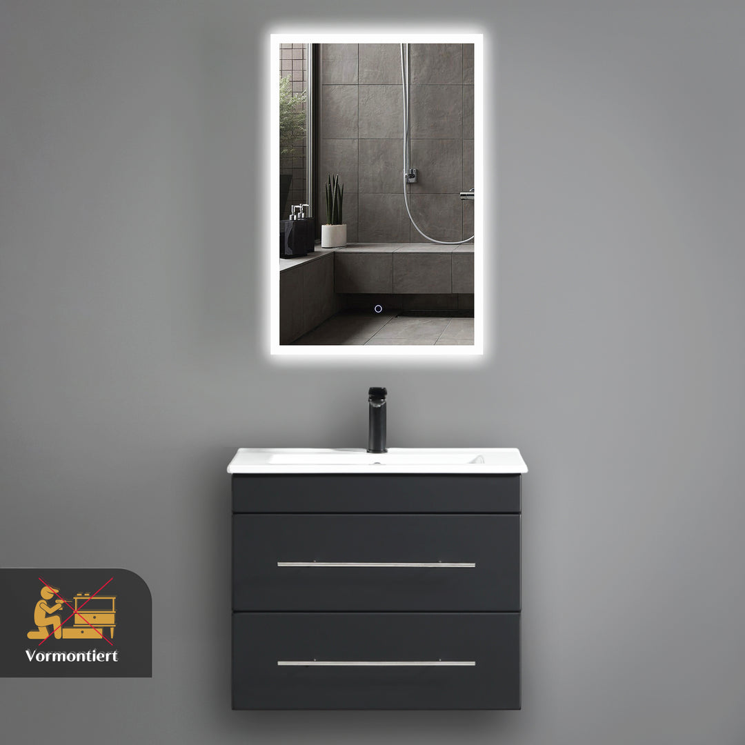 Alpenberger Mini 600 Badmöbel Set Schwarz Matt: Waschbecken mit Lotuseffekt