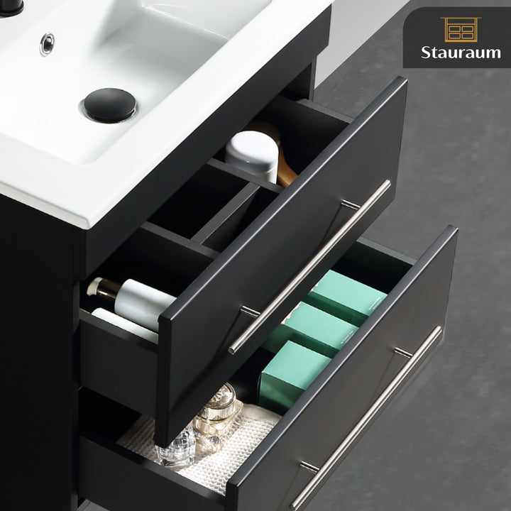 Alpenberger Mini 600 Badmöbel Set Schwarz Matt: Waschbecken mit Lotuseffekt