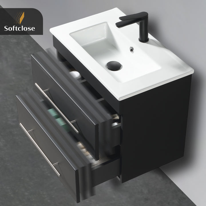 Alpenberger Mini 600 Badmöbel Set Schwarz Matt: Waschbecken mit Lotuseffekt