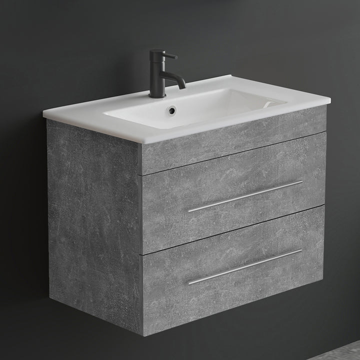 Alpenberger Keramik Waschbecken Mini 600/700/800 + Unterschrank Mini 600/700/800 | Weiß, Bamboo, Cement