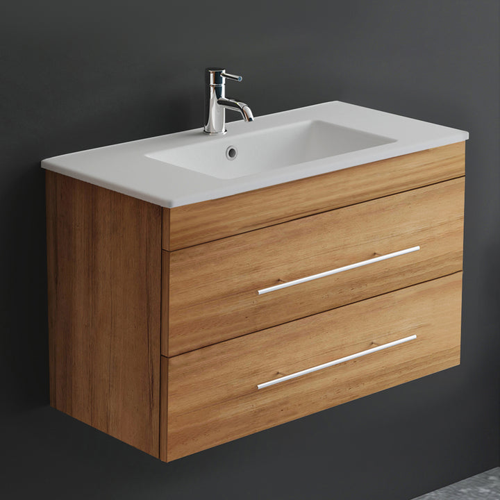 Alpenberger Keramik Waschbecken Mini 600/700/800 + Unterschrank Mini 600/700/800 | Weiß, Bamboo, Cement