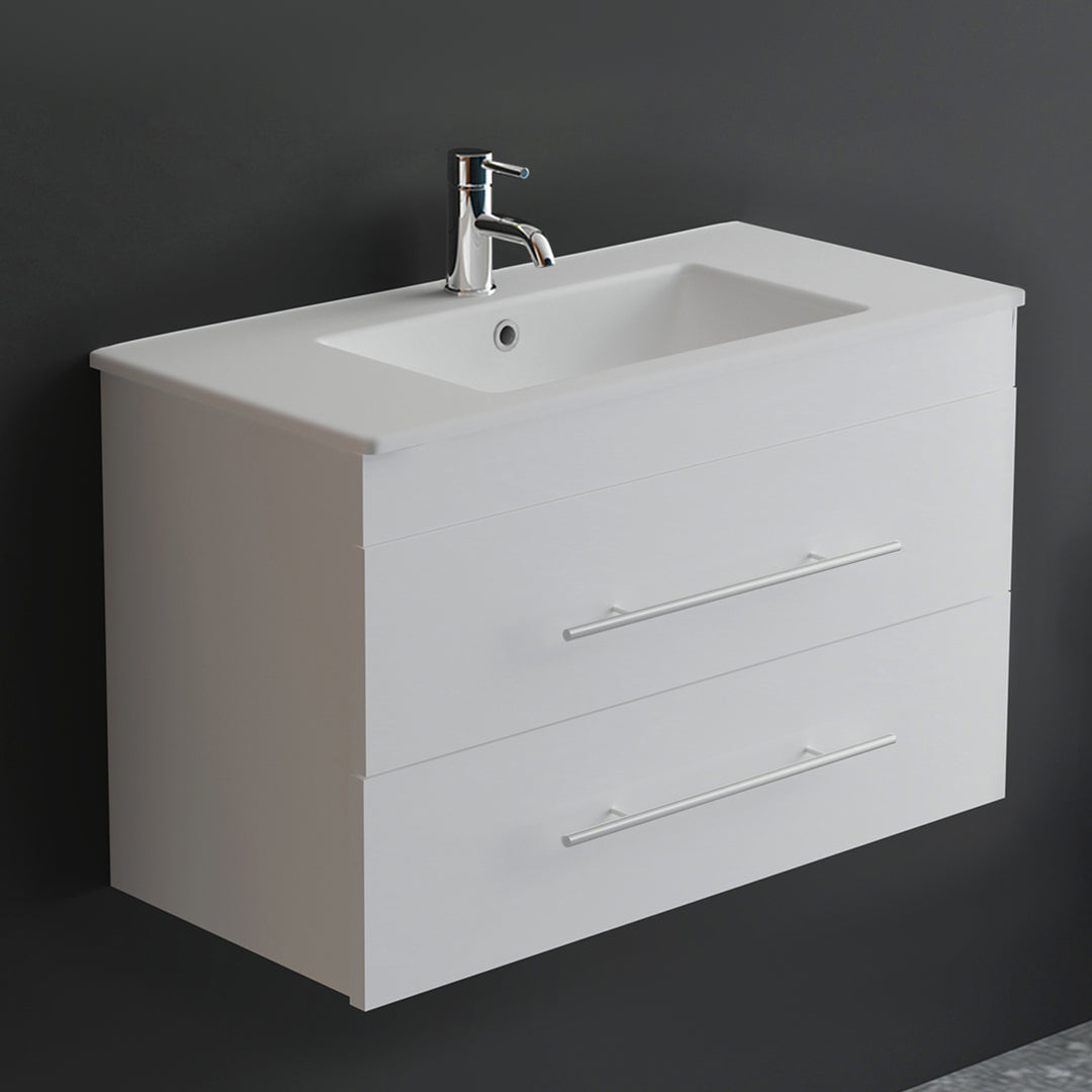 Alpenberger Keramik Waschbecken Mini 600/700/800 + Unterschrank Mini 600/700/800 | Weiß, Bamboo, Cement