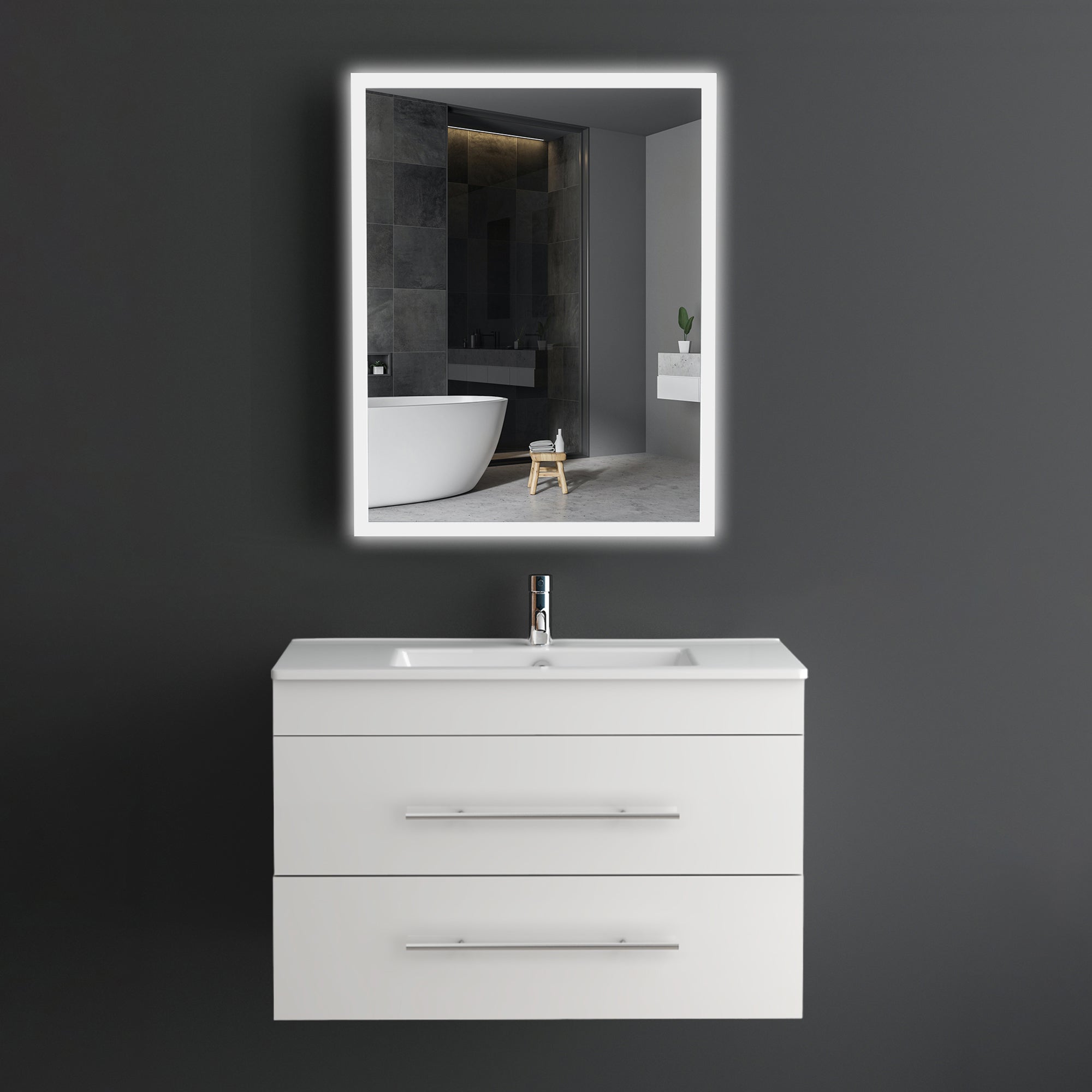 Waschtischunterschrank Mini 800 mit Waschbecken & LED-Lichtspiegel Viva 60