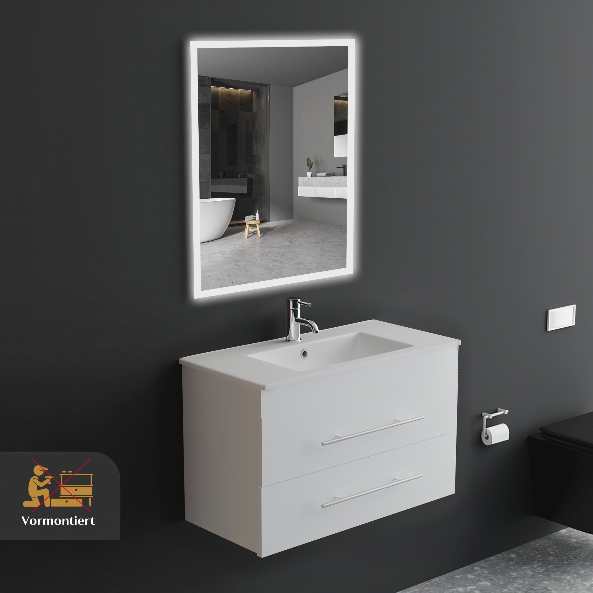 Waschtischunterschrank Mini 800 mit Waschbecken & LED-Lichtspiegel Viva 60