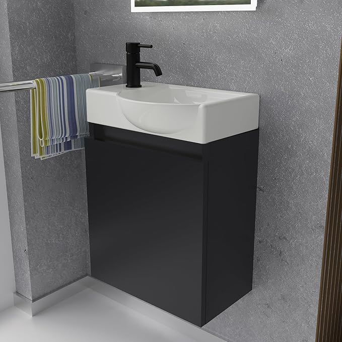 Alpenberger Keramik Waschbecken 340-Lugano-450 + Unterschrank Lugano-450 – Rechts oder Links – Verschiedene Farben