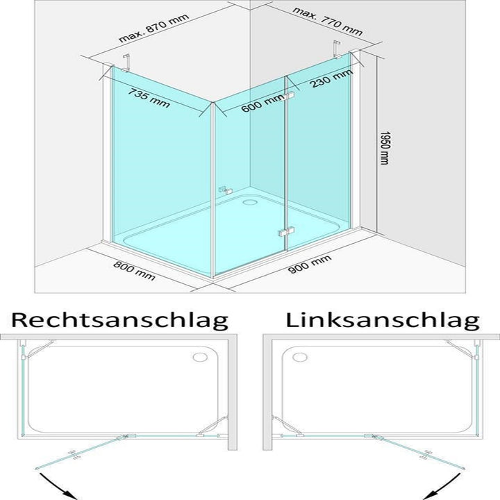 Alpenberger SENSO Tür + SENSO Seitenteil Duschkabine mit Antikalk und Nanobeschichtung