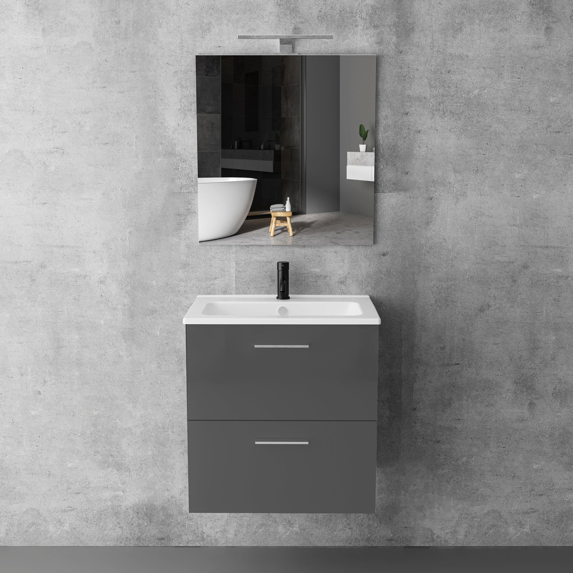 Waschtischunterschrank Vitra Mia 600 mit Waschbecken & LED-Lichtspiegel Mia 60