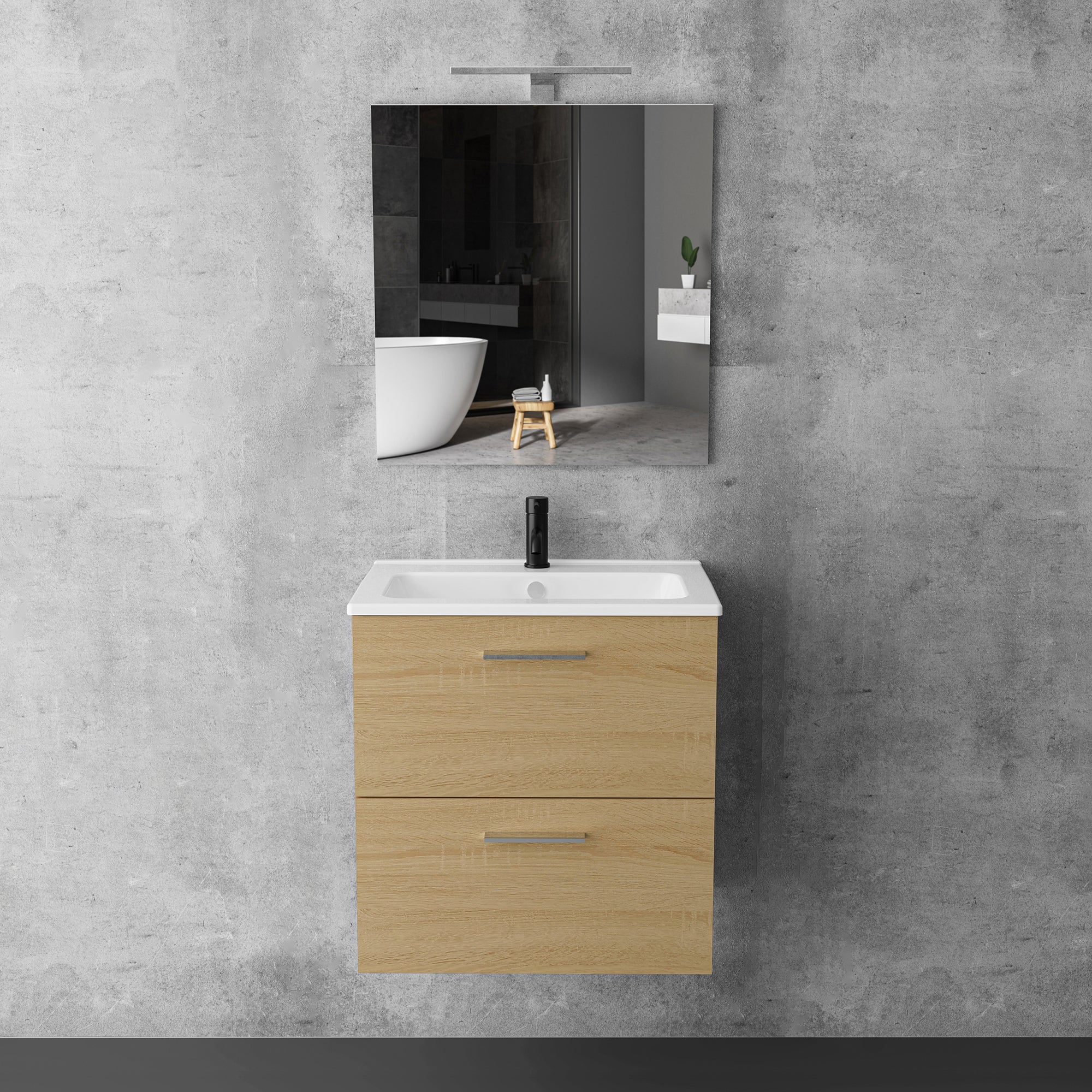 Waschtischunterschrank Vitra Mia 600 mit Waschbecken & LED-Lichtspiegel Mia 60