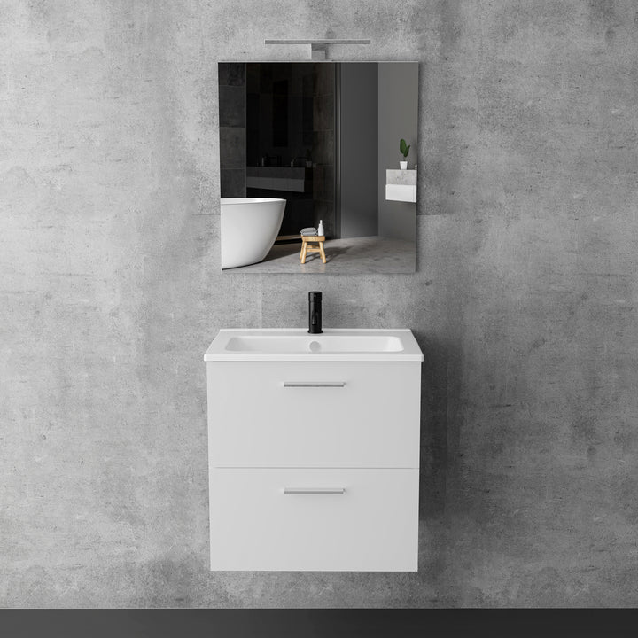 Vitra Mia Keramik Waschbecken + Unterschrank (600 / 800 mm) + LED Spiegel – Modernes Badmöbel-Set