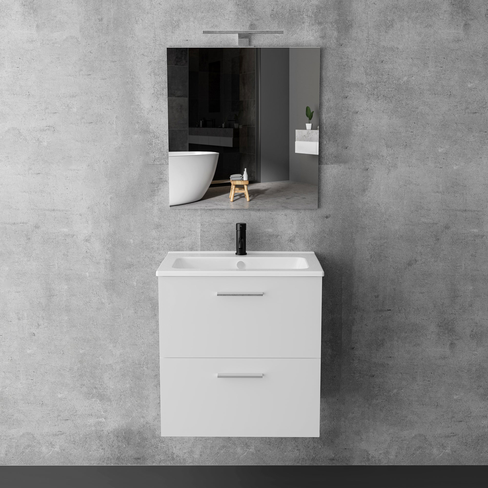 Waschtischunterschrank Vitra Mia 600 mit Waschbecken & LED-Lichtspiegel Mia 60