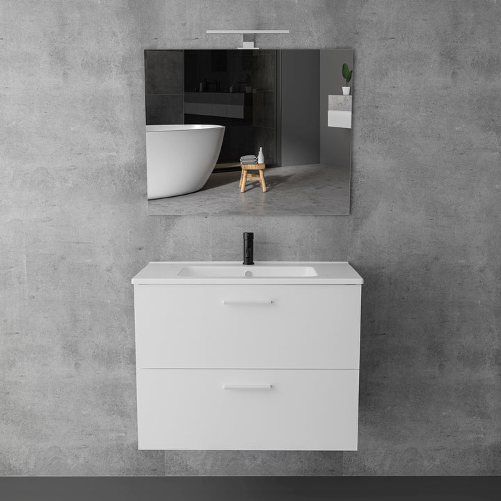 Vitra Mia Keramik Waschbecken + Unterschrank (600 / 800 mm) + LED Spiegel – Modernes Badmöbel-Set