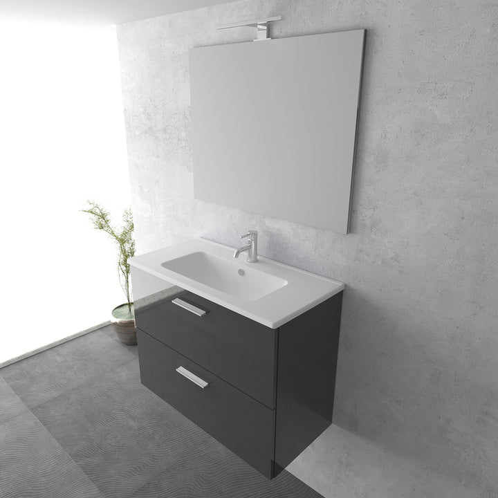 Vitra Mia Keramik Waschbecken + Unterschrank (600 / 800 mm) + LED Spiegel – Modernes Badmöbel-Set