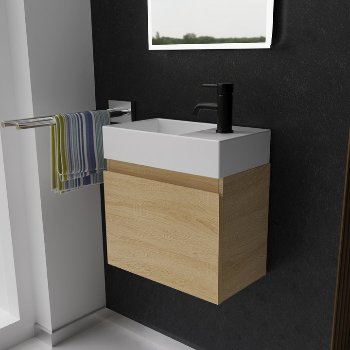 Alpenberger Keramik Waschbecken KORA-450-Links + Unterschrank KORA-450 Eiche Hell